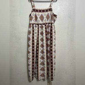 SONOMA Aztec Cami Midi Dress Size XL Linen Blend Adjustable Straps With Pockets